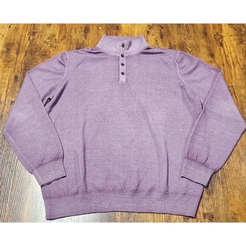 Vintage Gran Sasso Men's 1/4 Button Purple Sweater 100% Merino Wool Size Large